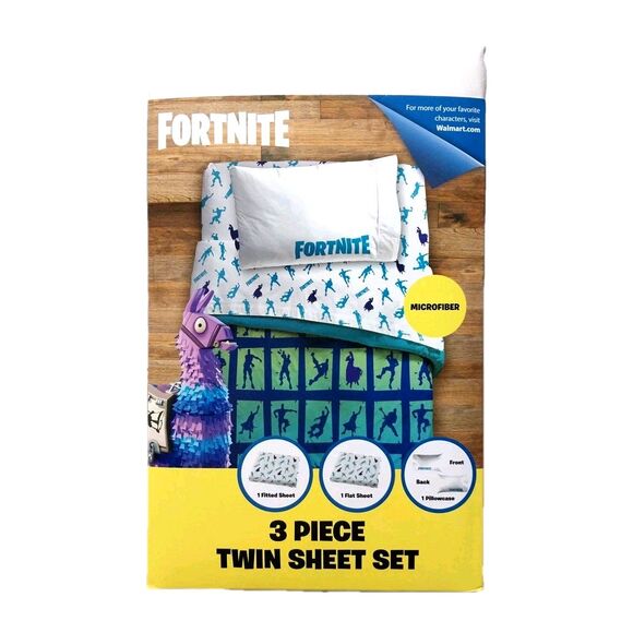 Fortnite Llama 3 Piece Microfiber Twin Bedding Sheet Set Pillowcase Kids Teens - Picture 4 of 8